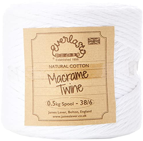 EVERLASTO - Bobine da 0,5 kg di spago singolo in morbido cotone macramè, 38/6 (4 mm circa) (bianco neve)