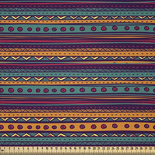 ABAKUHAUS Gestreift Stoff als Meterware, Retro Aztec Kunst, Microfaser Multi Zweck Dekostoff für Kunsthandwerke, 3M (230x300cm), Beige Blau