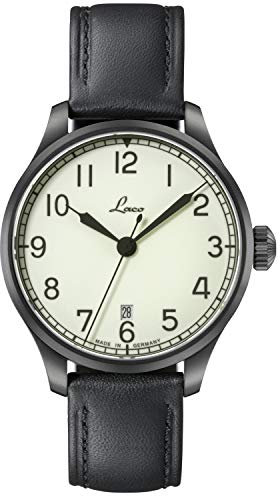 Laco Marineuhr Casablanca, Damen- u. Herren Armbanduhr, schwarzes Lederband, Saphirglas, Ø 39 mm, Miyota 821 A/8217 Automatik, inkl. Etui - 862115