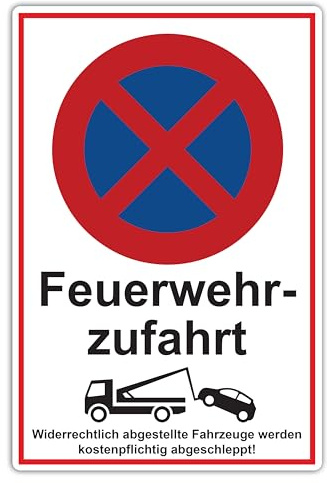 STROBO Feuerwehrzufahrt freihalten Hinweisschild | Stabile 3mm Hartschaumplatte als 30x20cm Schild mit UV-Schutz für den Außenbereich