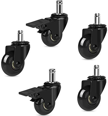 Hirate 5 Pack Office Chair Casters (2 with Brakes, 3 Without), 2 Lockable Heavy Duty Swivel Caster Wheel Replacements for Hardwood Floor Carpet