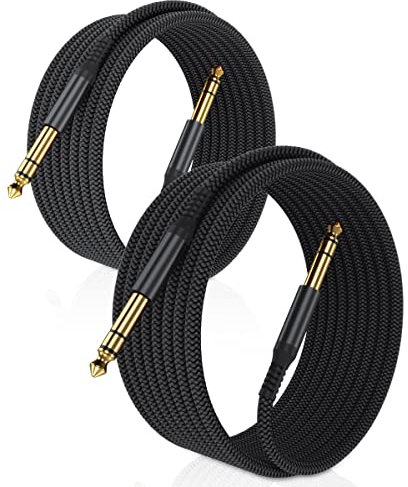 Elebase 6,35mm TRS Gitarrenkabel 3M 2Stück,1/4 Stecker Stereo Instrumentenkabel,Nylon Geflochten 6.3mm Klinke auf 6.3mm Klinke Audio Kabel Lärmschutz für Verstärker Gitarre, Bass, Tasteninstrument