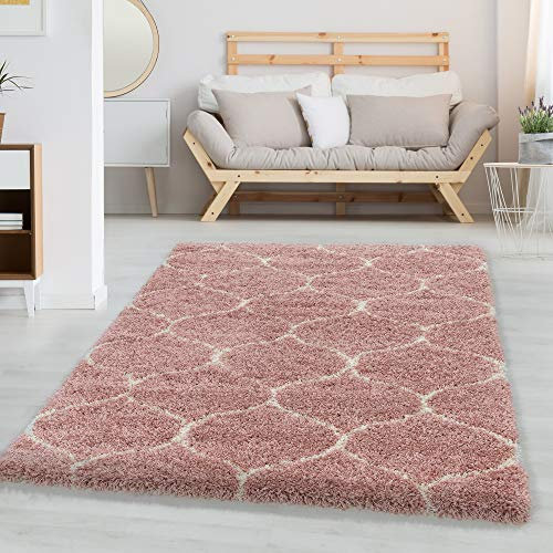 Carpettex Hochflor Teppich Wohnzimmer Shaggy Flokati Modern Skandinavisch Design 60 x 110 cm Flur Läufer Rosa - Schlafzimmer Weich Flauschig Waschbar Küchenläufer