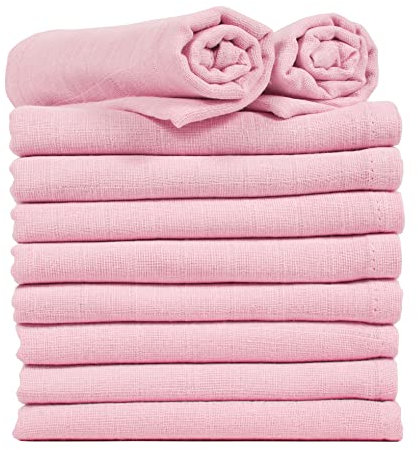 ZIMEL HOMES® 10 Stück weiße Musselintücher 100% Baumwolle Baby Tücher Windeleinlagen Lätzchen Fütterung 70 cm x 70 cm (Pink)