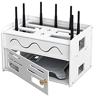 PPGE Home Router Regal, Wandhalterung WLAN-Router Aufbewahrungsbox, Kabel Cable Router Verstecken Box, Kabelbox mit Löchern zur Belüftung, Wandregal Steckdosen Set-top Kabel Boxen 31×21.5×19 cm