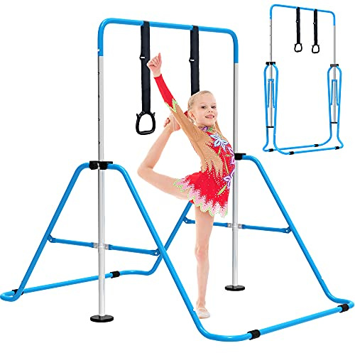 EveryMile Barras de gimnasia, equipo de gimnasia Kip Bar para el hogar, altura ajustable, barra horizontal plegable con anillos de gimnasia para niños
