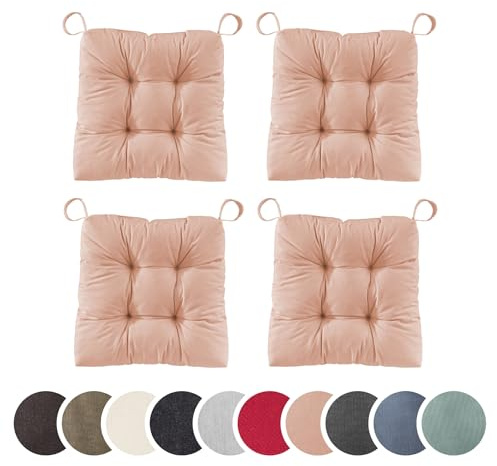 sleepling 4er Set Stuhlkissen 40 (vorne), 35 (hinten) x 38 x 7 cm, Rose | Sitzkissen für Stuhl & Bank mit Klettverschluss, 100% Baumwolle, Indoor & Outdoor, Made in EU, Waschbar, 4 Stück