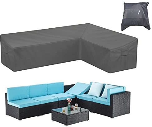 COOSOO Garden Furniture Covers L-Shape Furniture Cover Waterproof Windproof 420D Heavy Duty Oxford Fabric Outdoor Patio Sectional Couch Rattan Corner Sofa Table Chair Protection Left Facing:106×79in