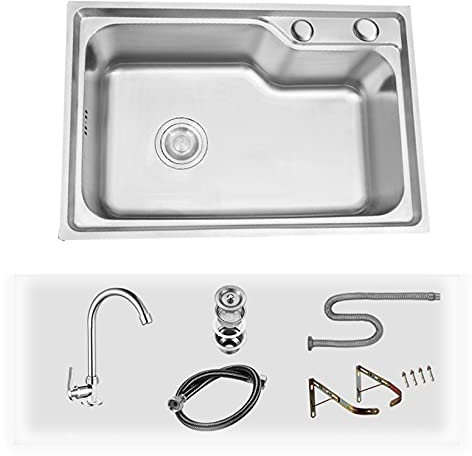 Utility Sink,Wall-Mounted Commercial 201 Stainless Steel Sink,Kitchen Utility Sink with Faucet for Garage, Restaurant, Kitchen, Laundry Room, Outdoor, Indoor (Size : 58×43cm)