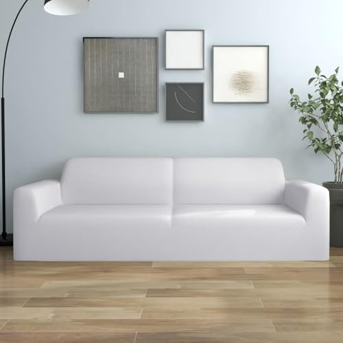 vidaXL Stretch Sofahusse 3-Sitzer Wiederverwendbar Sofabezug Sofa Abdeckung Überwürfe Universal Stretchhusse Sofaschoner Weiß Polyester-Jersey