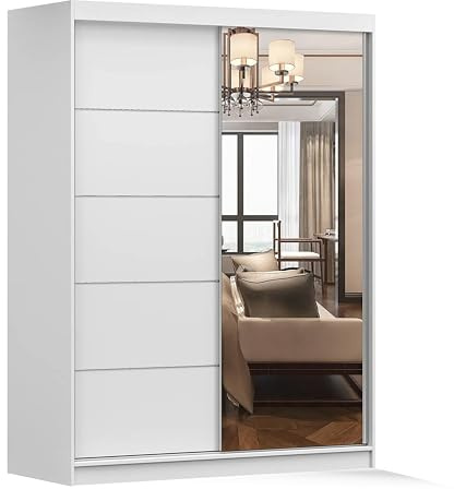 Fabryka Mebli Idźczak Kleiderschrank mit Spiegel, Schiebetüren - Schwebetürenschrank, Schlafzimmerschrank - ‎61 x 150 x 200 cm - Schrank für Schlafzimmer, Ankleidezimmer, Garderobe - Schwarz, Sonoma