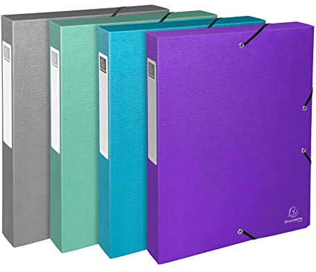 Exacompta 59640E 4er Pack Premium Sammelbox Teksto mit Gummizug 40 mm breit aus extra starkem Colorspan-Karton mit Rückenschild für DIN A4 Archivbox Heftbox Dokumentenbox Zeichenbox farbig sortiert