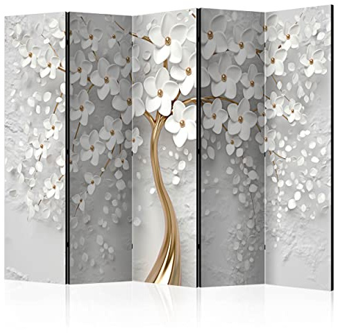 decomonkey Paravent Raumteiler Innen Baum, 225x172 cm, 5-teilig, Einseitig | Blumen, Abstrakt, Wohnzimmer, Room Divider, Wall, Raumteiler Stehend, Trennwand, Sichtschutz, Spanische Wand, Sichtschutzwand
