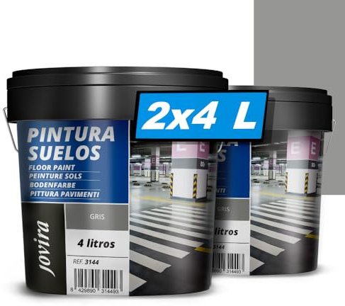 JOVIRA PINTURAS -12 K-Pittura per pavimenti esterni ed interni, garage e superfici sportive in genere, finitura opaca. Protegge e decora le superfici in calcestruzzo, cemento (2x4 Litri,Grigio) B-17-2