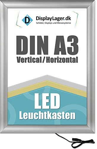 DisplayLager - LED Plakatrahmen DIN A3, Silber, 25mm Aluminium Profil, inkl. entspiegelter Schutzscheibe