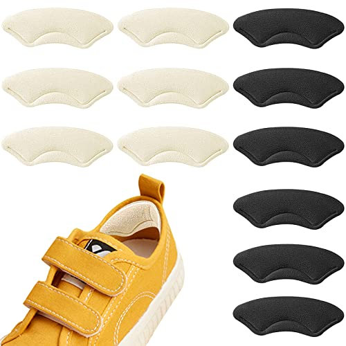 Coussinets de Coussin de Talons, 12 Pièces Douces et Collantes Poignées à Talon Doublure Auto-Adhésif Semelles de Chaussure Petits Protège-talons pour Filles et Garçons (Noir + Beige)