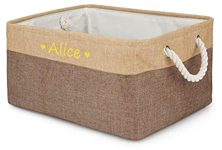 TONYFY Personalisierte Hundespielzeug-Aufbewahrungsbox, Zusammenklappbarer Aufbewahrungskorb mit individuellem Tiernamen, Zum Aufbewahren von Hunde katzen zubehör, Haustierbedarf (Herz-Kaffee)