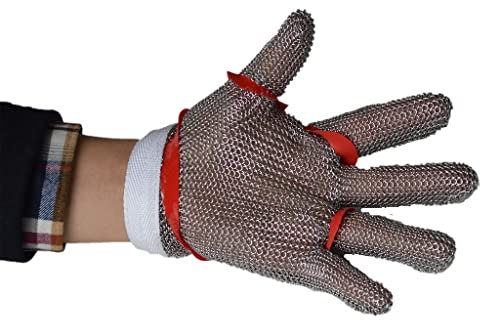 Guantes de Trabajo Anticorte Guantes anticorte for procesamiento de alimentos, guantes de seguridad con muñequera de nailon ajustable, guantes de cota de malla de Metal de calidad alimentaria ( Size :