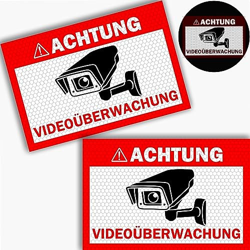 2er Set REFLEKTIEREND Achtung Videoüberwachung Schild (20x15 cm), Hinweisschild für Kameraüberwachung, Warnschild, Schild Videoüberwachung, Video Überwachungsschild