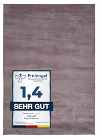 andiamo Teppich Arezzo waschbar Wohnzimmer Esszimmer pflegeleichter eleganter gemütlicher Wohnzimmerteppich Fellteppich einfarbig 120 x 170 cm Lavendel