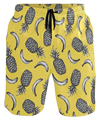 Herren Strandshorts Bananen Ananas Sommer Badeshorts Elastische Taille Badehose Bequeme Kurze Hosen, Für Strand, Sport, Heim, 3XL