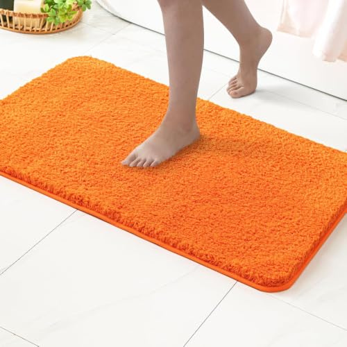 MIULEE Bath Mat Non Slip Absorbent Bathroom Soft luxurious Orange 40x60cm | Shower Small Mat Doormat Inside Rugs Kitchen Rugs Carpet Mat Washable for Bathroom Bedroom Kitchen Entrance