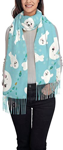 ReesEt Simpatica foca divertente Sciarpa da donna con frange Scialli grandi in morbido cashmere avvolgenti Stola leggera 197x72 cm