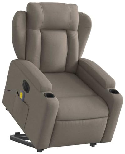 vidaXL Massagesessel, Sessel mit Aufstehhilfe Elektrisch, Relaxsessel mit Liegefunktion Vibrationsfunktion, Fernsehsessel Liegesessel Aufstehsessel, Taupe Stoff