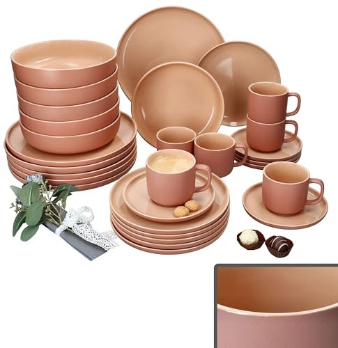 Ritzenhoff & Breker Jasper Puder 30tlg Kombiservice I Steingut-Geschirrset für 6 Personen I Je 6X Kaffeetassen 170ml, Untertassen, Kuchenteller, Suppenteller & Speiseteller I Tafel & Kaffee