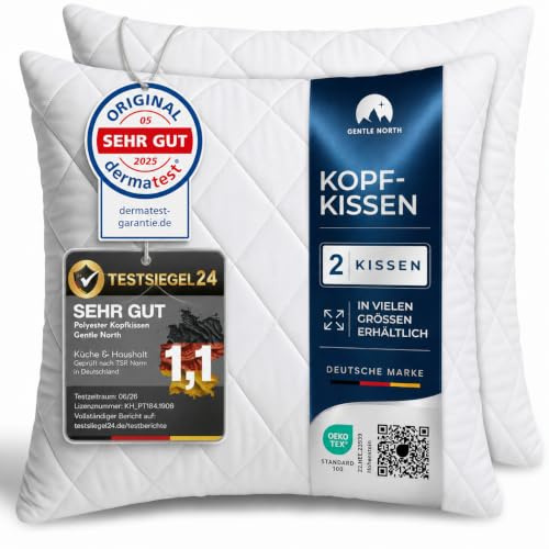 Gentle North Kopfkissen (30x30 cm groß) - 2er Set Kissen für Bett und als Dekokissen - Mit Reißverschluss für Füllung - Sofakissen - Zierkissen für Couch und Sofa - Ökotex - Waschbar bis 60° - Weiß