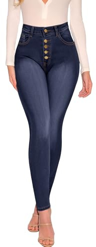 STARBILD Vaqueros para Mujer Straight Fit con Tapeta de Botones, Jeans Cintura Alta Pantalones Denim, Múltiples Botones - Azul Oscuro M