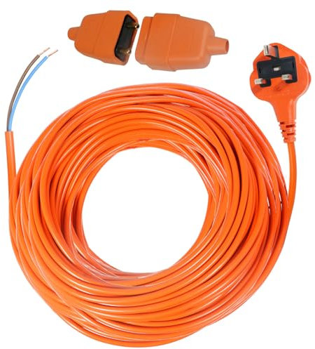 Spares2go 20 Metre Cable & Lead Plug Repair Extension + 2 Core Pin Coupler Connector Socket compatible with Ryobi Lawnmowers, Strimmers, Trimmers, Hedge Cutters (20m)