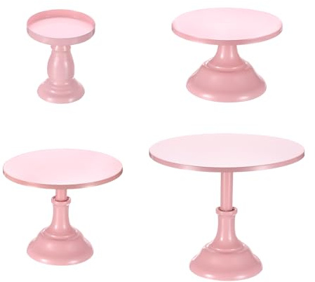 sourcing map 4pcs Cake Stand Set, 3/8/10/12 Inch Metal Cake Stands Dessert Table Display Set for Dessert Table Wedding Birthday Party Supplies, Pink