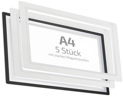 spLEAN 5 Stück Dokumentenhalter magnetisch DIN A4, Rahmen, weiß, Aushang aus stabiler Vinyl-Hartfolie Stärke 0,70 mm, mit Magnetrahmen, Made in Germany