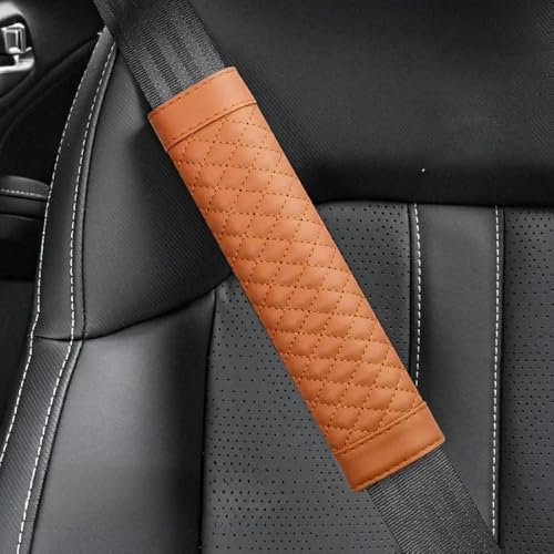 BFJXZA 2 Stück Sicherheitsgurt Gurtpolster Auto für VW T-ROC Crossover R-Line Cabriolet Langlebige Lederpolster Schulterpolster Abdeckung Sicherheitsgurtbezug Interieur Styling Brown