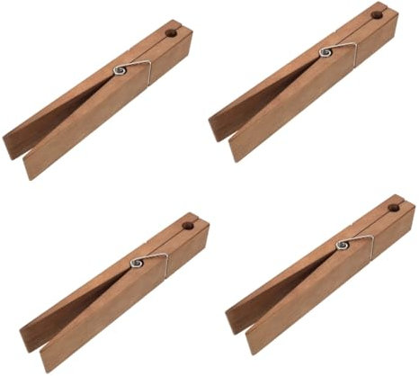 Ciieeo 4pcs Large Wooden Clothespin Towel Holder Freestanding Heavy Duty Wooden Clamp Bathroom Hanger