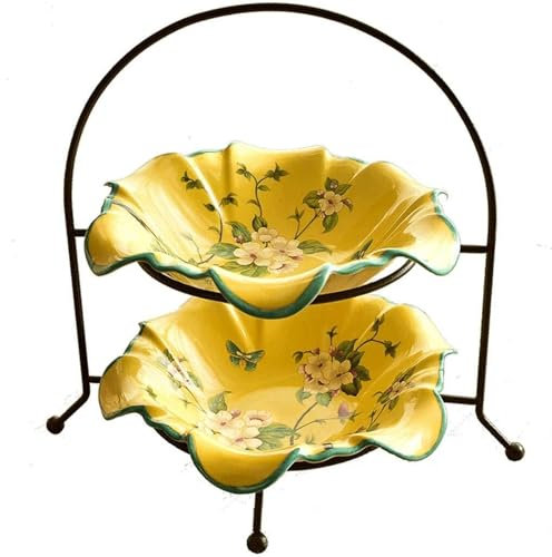 BIBTOO Soporte con Almohadilla Antideslizante, frutero Doble de cerámica Americana, Estante Creativo for Pasteles, Bandeja for bocadillos de Hierro de Estilo Chino, Soporte for Pasteles con pie