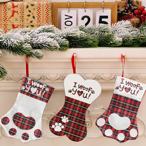 HOOPOE Calze Befana Vuote Grandi,Calze Natale da Appendere,3 Pezzi Calze Natalizie da Appendere creatività Forma Ossea di Artiglio,Calze Camino Natale per Portico Albero di Natale Decorazione
