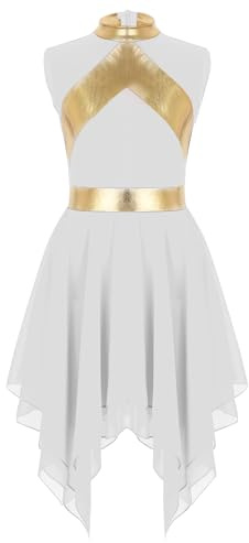 Oyolan Kinder Mädchen Tanzkleid Metallic Liturgical Ärmellos Asymmetrischer Kleid Ballettkleid Tango Salsa Anbetungs Lob Kleid Tanz Kostüm