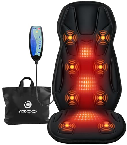CooCoCo Vibration Back Massager with Heat, Gifts for Him Dad Husband Men, Massage Chair Pad with 8 Vibrating Motors & 2 Levels Heat, Massage Seat Cushion for Home Office Seat Use