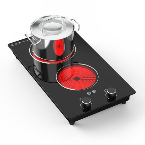 GTKZW Plaque Vitrocéramique 2 Feux: Plaque de Cuisson Électrique Plate 3000W - 51 cm Plaque Induction Encastrable ou Pose Libre, 10 Températures et Niveaux de Puissance, Minuterie, Verrouillage Enfant