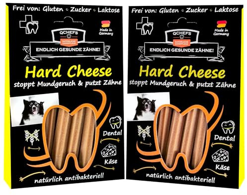 QCHEFS 2X Hard Cheese Hunde Kausnack Zahnreinigung Hund Mundgeruch Hund | Natürlich antibakterielle Zahnpflege, Veggi Bully Stick, bei Mundgeruch & Zahnstein