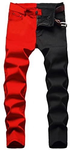 Jeans de pierna recta para hombre, pantalones de mezclilla elásticos de color de contraste, ajuste regular, pantalones de mezclilla de moda para adolescentes, pantalones de mezclilla de algodón,