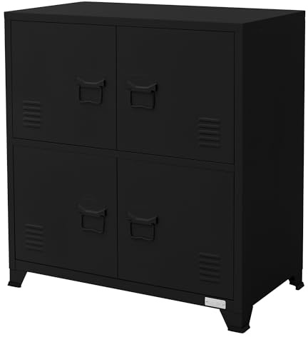 ML-Design Schedario da Ufficio 75x40x80,5 cm Nero Acciaio Mobile a 4 Gambe Armadietto in Metallo 4 Ante 2 Scomparti Interni Armadio Industriale Portadocumenti in Acciaio di Stoccaggio Portaoggetti