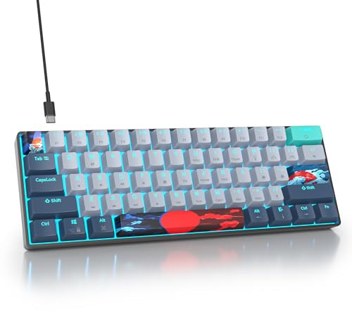 surmen 60% Wired Mechanical Gaming Keyboard, 61 Keys Backlit Ultra-Compact Mini Office Keyboard 60 Percent with Linear Red Switch for PC/Mac Gamer, Typist (61 Shark)