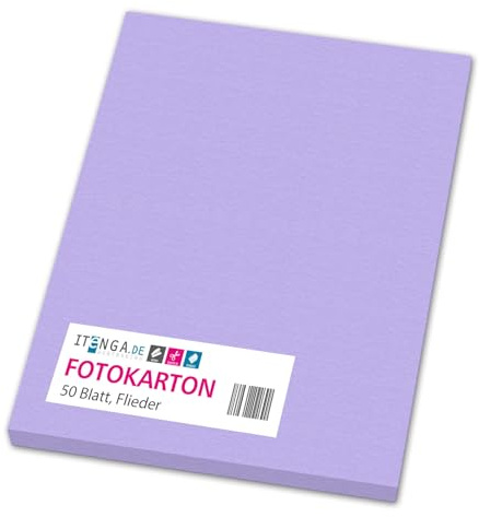itenga farbiger Fotokarton 50 Blatt A4 300 g/qm² - Tonpapier Tonkarton Bastelpapier Bastelkarton Bogen durchgefärbt zum kreativen Gestalten und Basteln (FLIEDER)