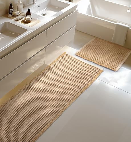 Grande set di tappeti da bagno, antiscivolo, set da 2 pezzi, tappetino da bagno bohémien, lavabile, per soggiorno, camera da letto, bagno, decorazione da bagno, 51 x 120 cm + 41 x 61 cm