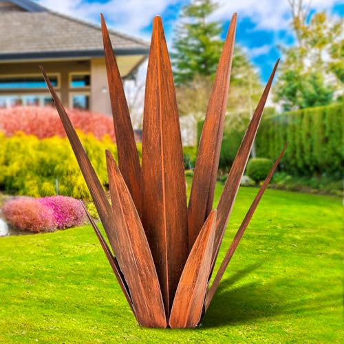 KODIBO Agavenpflanzen aus Metall, rustikale Tequila-Skulptur, Metallkunst, Outdoor-Rasenornamente, Hofpfähle (rostig, L)