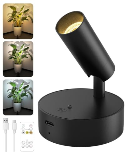 GOODEA Kabellose Spotlight, Aufladbare Wandleuchte Innen Akku bis zu 30Tage | 3 CCT Wandspot Dimmbar mit Fernbedienung & Timer, 350° Drehbare Wandlampe für Wand Bilder Pflanzen Home Dekoration [1er Set]