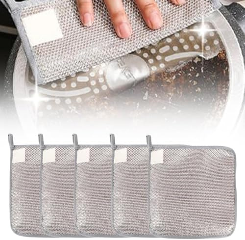 Multipurpose Wire Dishwashing Rags,Two Layers of Reusable Wire Cleaning Cloth for Wet and Dry, Non-Scratch Wire Dishcloth for Home Kitchen Dishes, Sinks (-5 pcs)